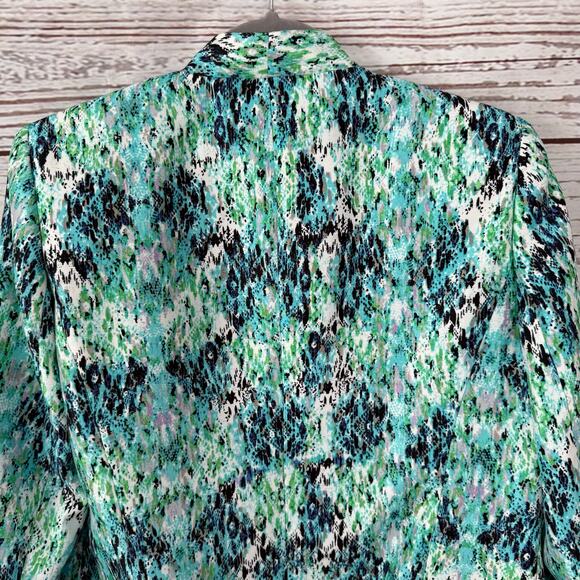 Kasper Women's Blue Green Print Open Front Blazer Jacket Size 6 - Picture 11 of 12